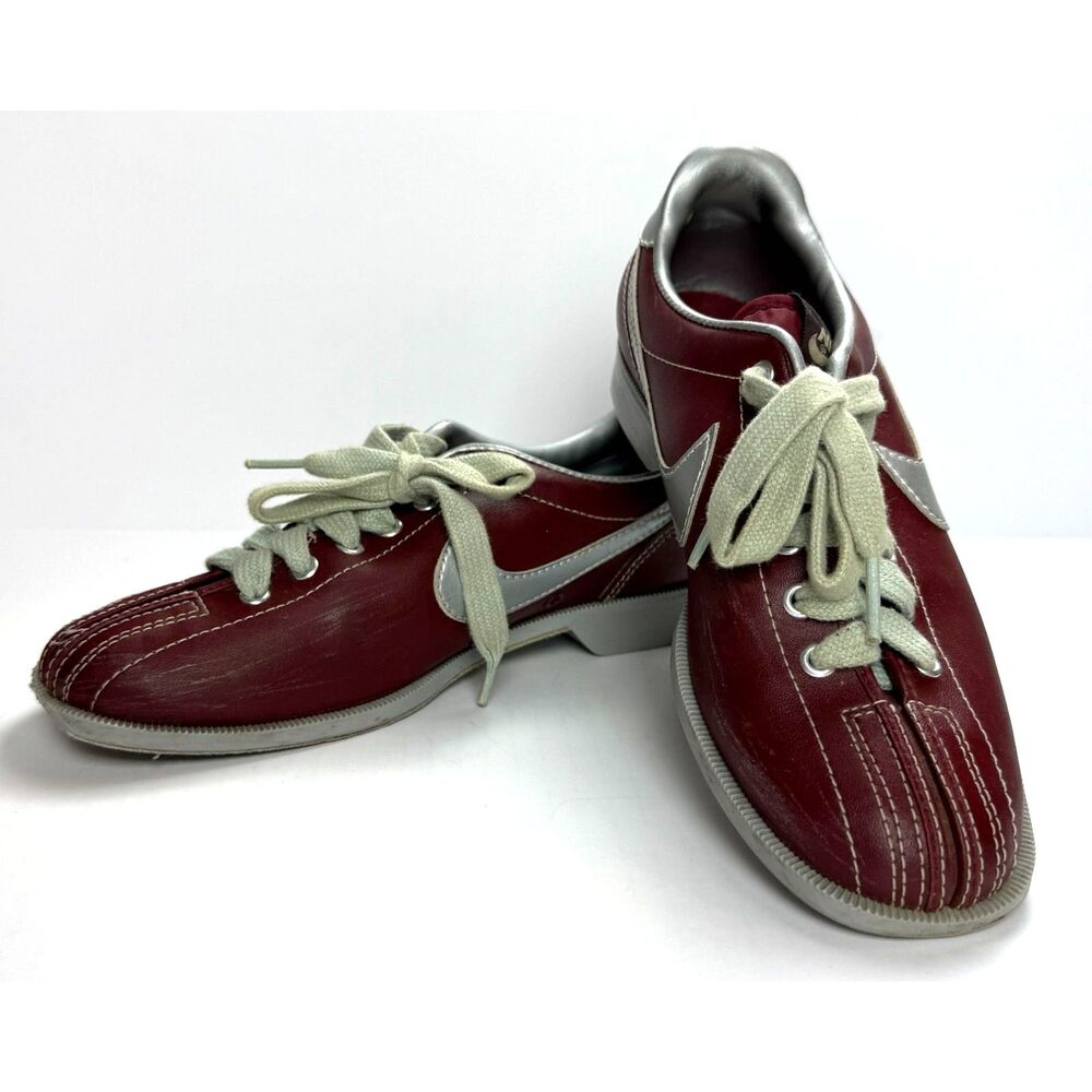 Vintage Nike Bowling Shoes Sz 7 Burgundy Silver Retro Leather